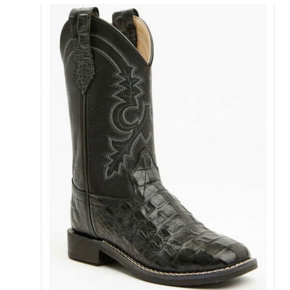 Cody James Beau Western Boots Boys 2.0 D Black Excellent Faux Caiman Square Toe